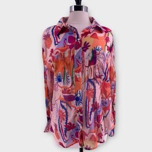 Milk + Honey Long Sleeve Shirt Floral Tropical Pineapple Pink